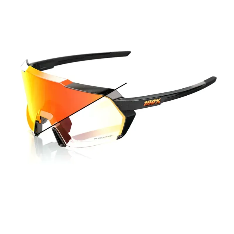100% Korbin Orange Flash Mirror Photochromic Lens Glasses in Gloss Metallic Black